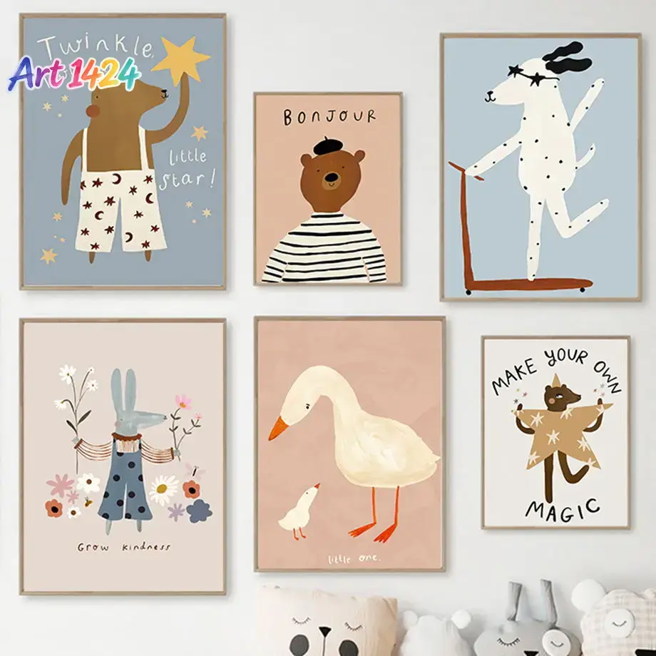 Baby Nursery Prints - Funny Scooters Spotted Dog Bear Rabbit