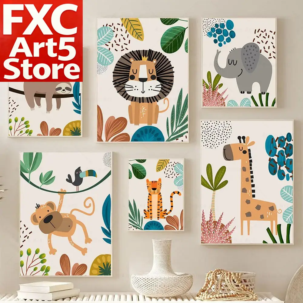 Baby Nursery Prints - Boho Monkey Lion Giraffe Bird Zebra