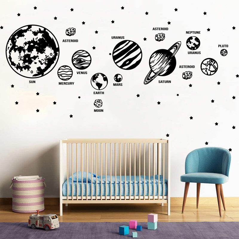 Baby Nursery Wall Stickers - Large Planets Solar System Space Star