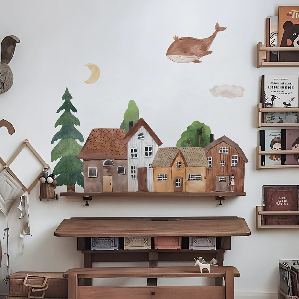 Baby Nursery Wall Stickers - Fabric Cartoon Forest Vintage Town Wall