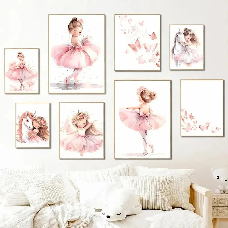 Pink Ballerina Girl Unicorn Bu - Baby Nursery Prints review and price
