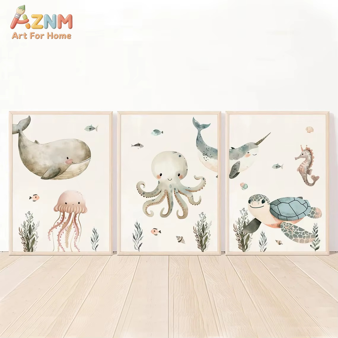 AZNM Watercolor Cute Ocean Ani - Baby Nursery Prints review and price