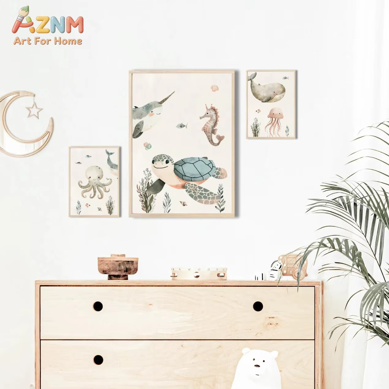 AZNM Watercolor Cute Ocean Ani - Baby Nursery Prints review and price