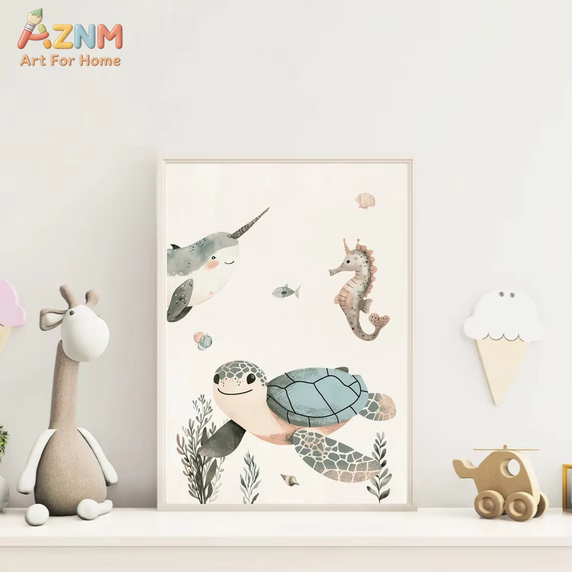AZNM Watercolor Cute Ocean Ani - Baby Nursery Prints review and price