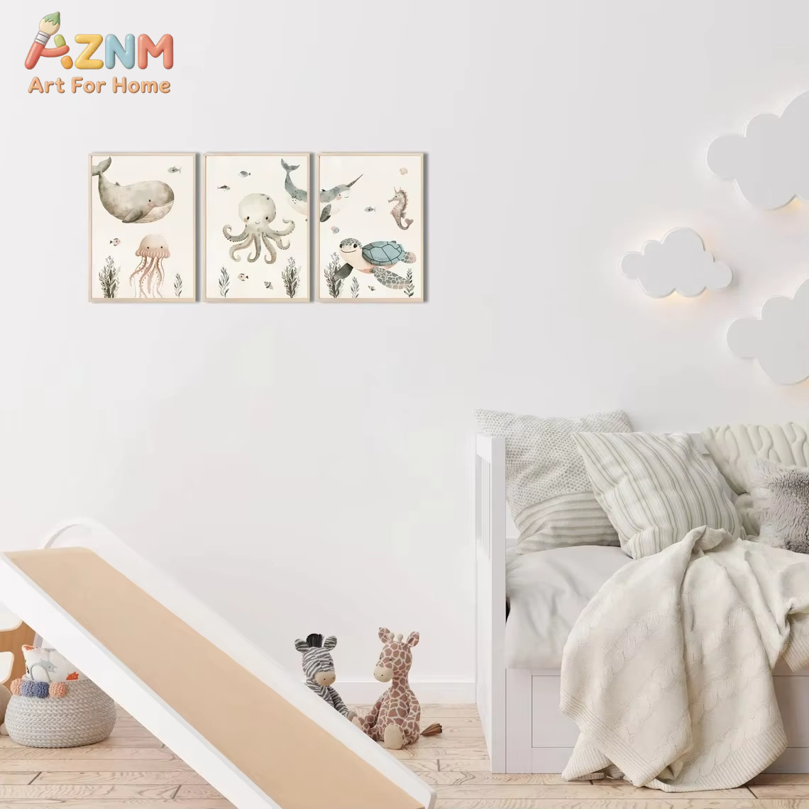 AZNM Watercolor Cute Ocean Ani - Baby Nursery Prints review and price