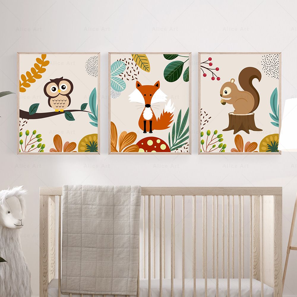 Boho Monkey Lion Giraffe Bird  - Baby Nursery Prints review and price