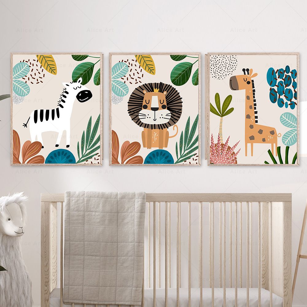 Boho Monkey Lion Giraffe Bird  - Baby Nursery Prints review and price