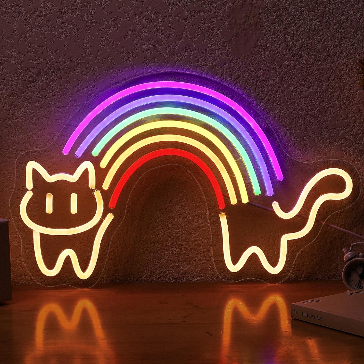 Rainbow Cat Neon Sign Cute Cat - Baby Nursery Wall Lights review and price
