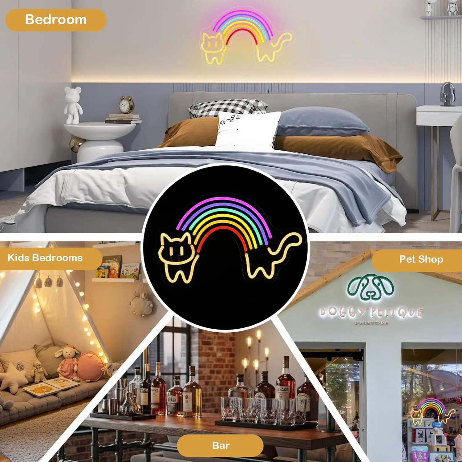 Rainbow Cat Neon Sign Cute Cat - Baby Nursery Wall Lights review and price