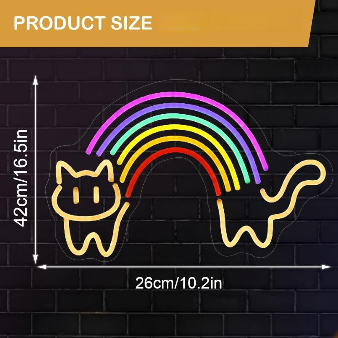 Rainbow Cat Neon Sign Cute Cat - Baby Nursery Wall Lights review and price