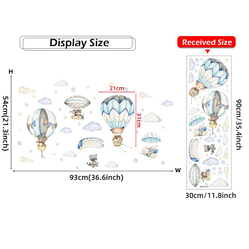 Cartoon Cute Animals Hot Air B - Baby Nursery Wall Stickers review and price
