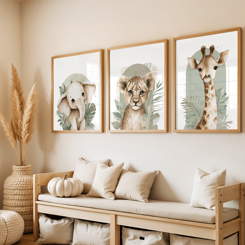 3pcs/set Retro Elephant Lion a - Baby Nursery Prints review and price