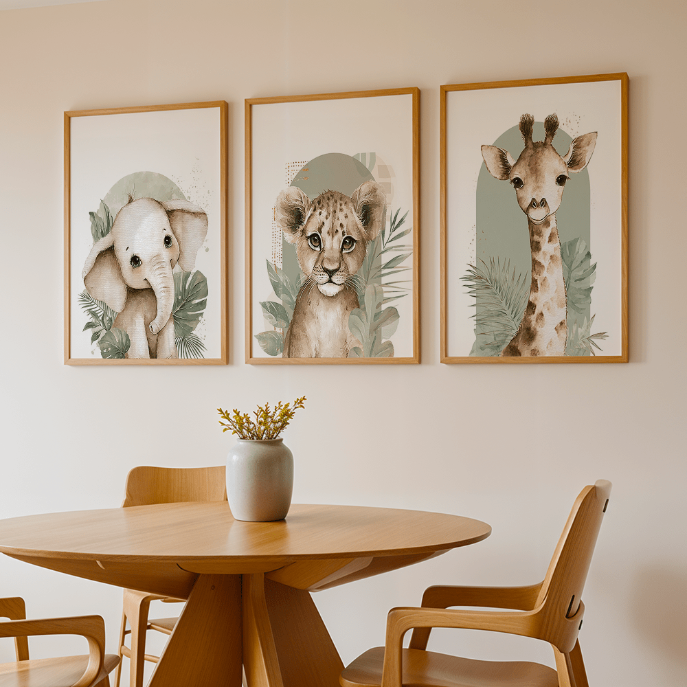3pcs/set Retro Elephant Lion a - Baby Nursery Prints review and price