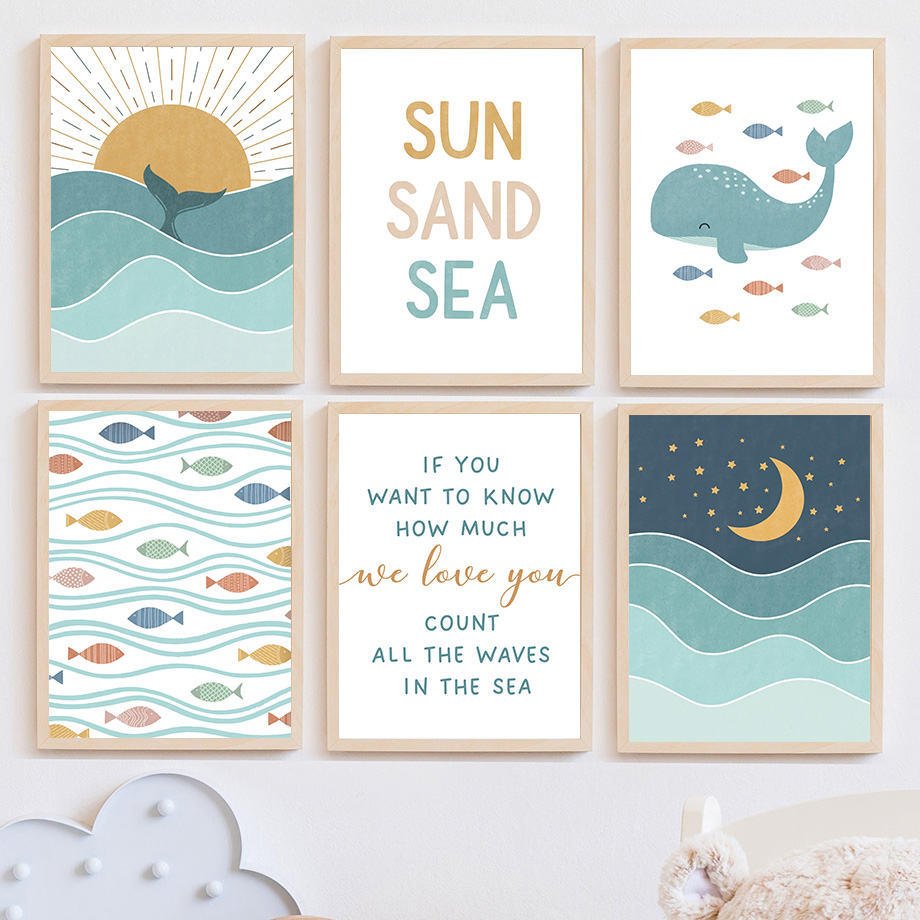 Fish Whale Seagull Sunrise Sun - Baby Boy Nursery Quotes review and price