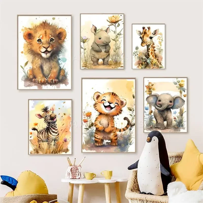 Watercolor Lion Giraffe Tiger  - Baby Nursery Prints review and price
