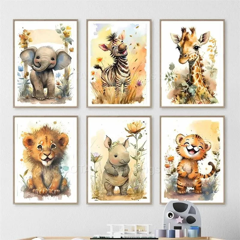 Watercolor Lion Giraffe Tiger  - Baby Nursery Prints review and price