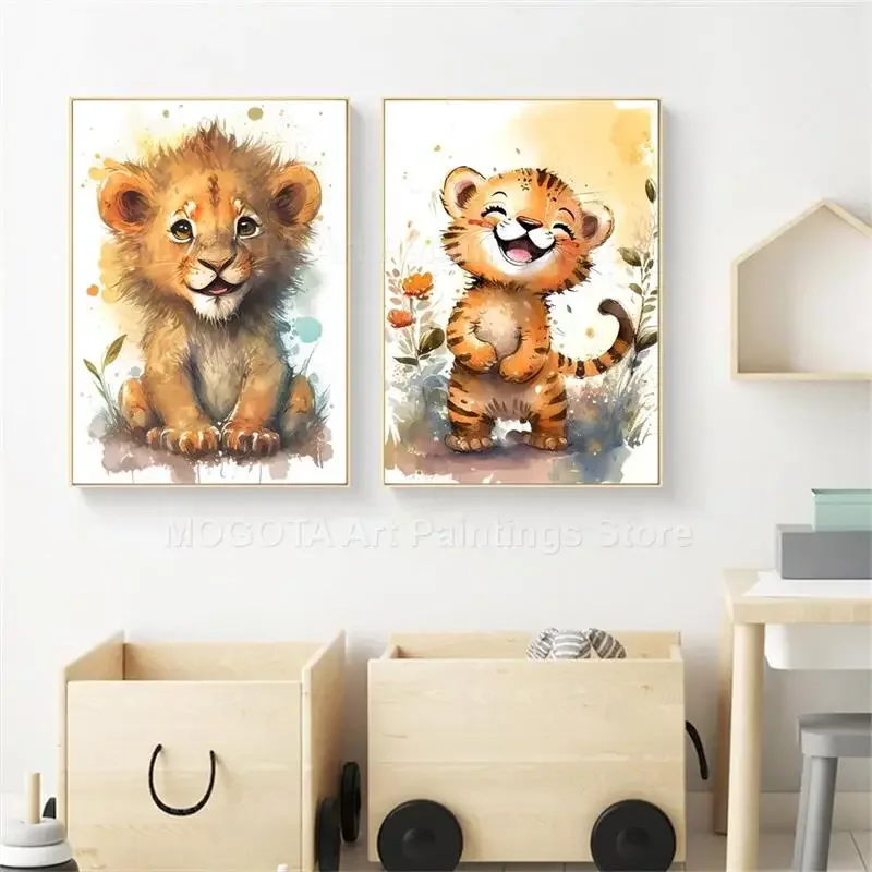 Watercolor Lion Giraffe Tiger  - Baby Nursery Prints review and price