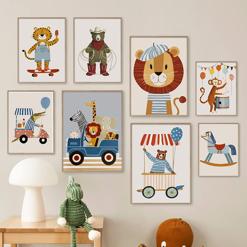 Funny Cartoon Animal Car Ballo - Baby Nursery Prints review and price