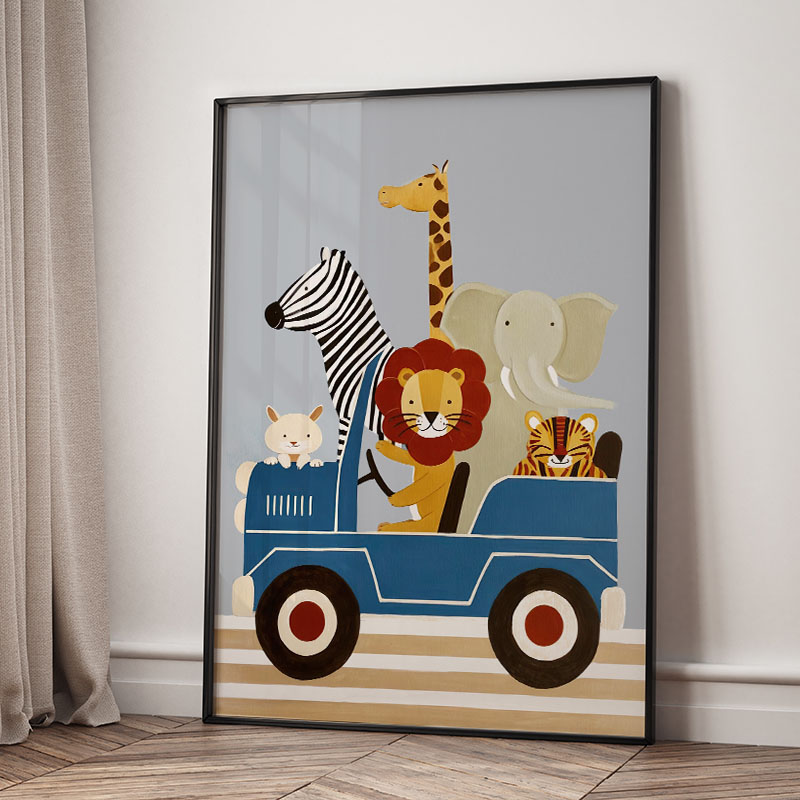 Funny Cartoon Animal Car Ballo - Baby Nursery Prints review and price
