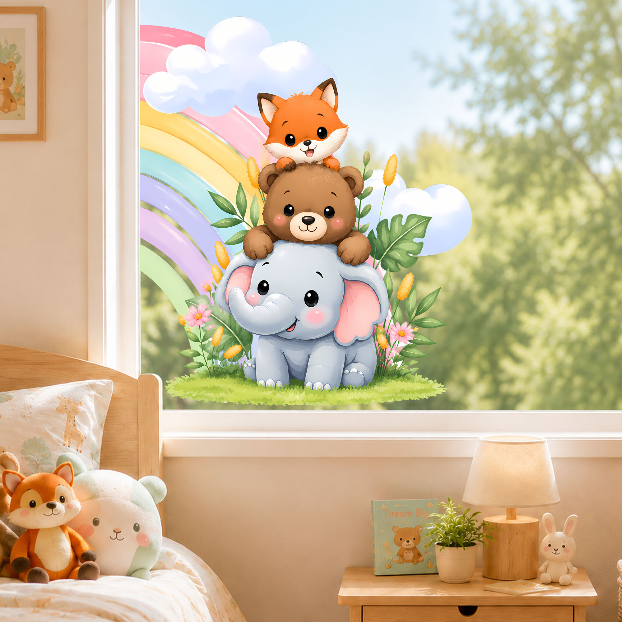 Cute Elephant Bear Fox Window  - Baby Nursery Wall Stickers review and price