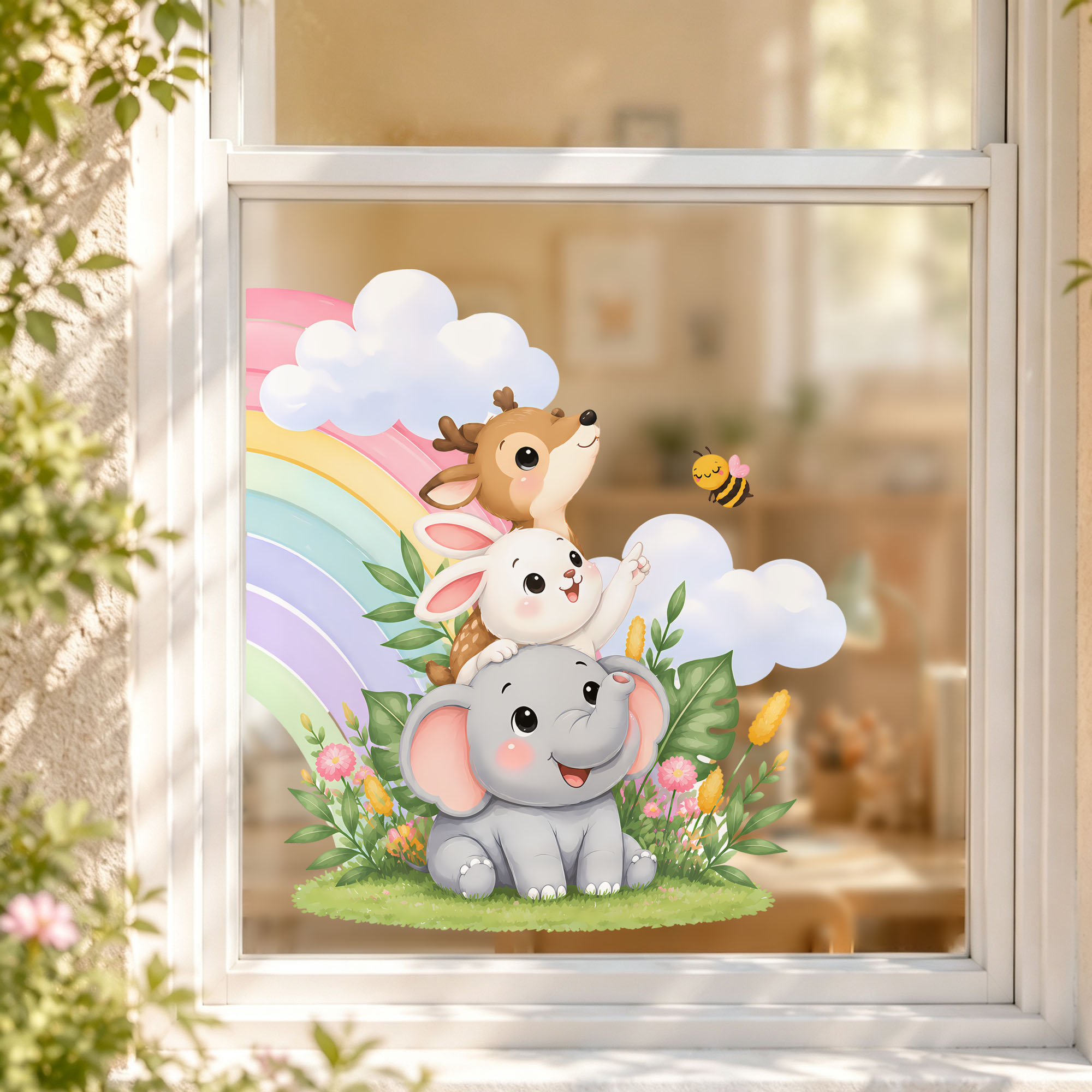 Cute Elephant Bear Fox Window  - Baby Nursery Wall Stickers review and price